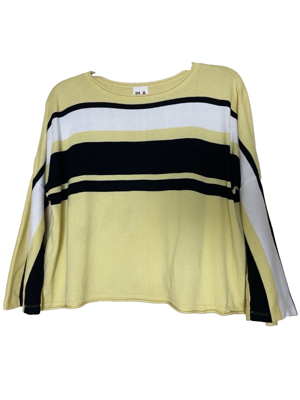 Planet by Lauren G. Yellow Striped Crop Sweater One Size Lightweight Lagenlook